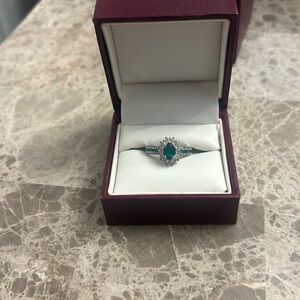 Sterling silver, with lab created, emerald and sapphire, size 7 ring